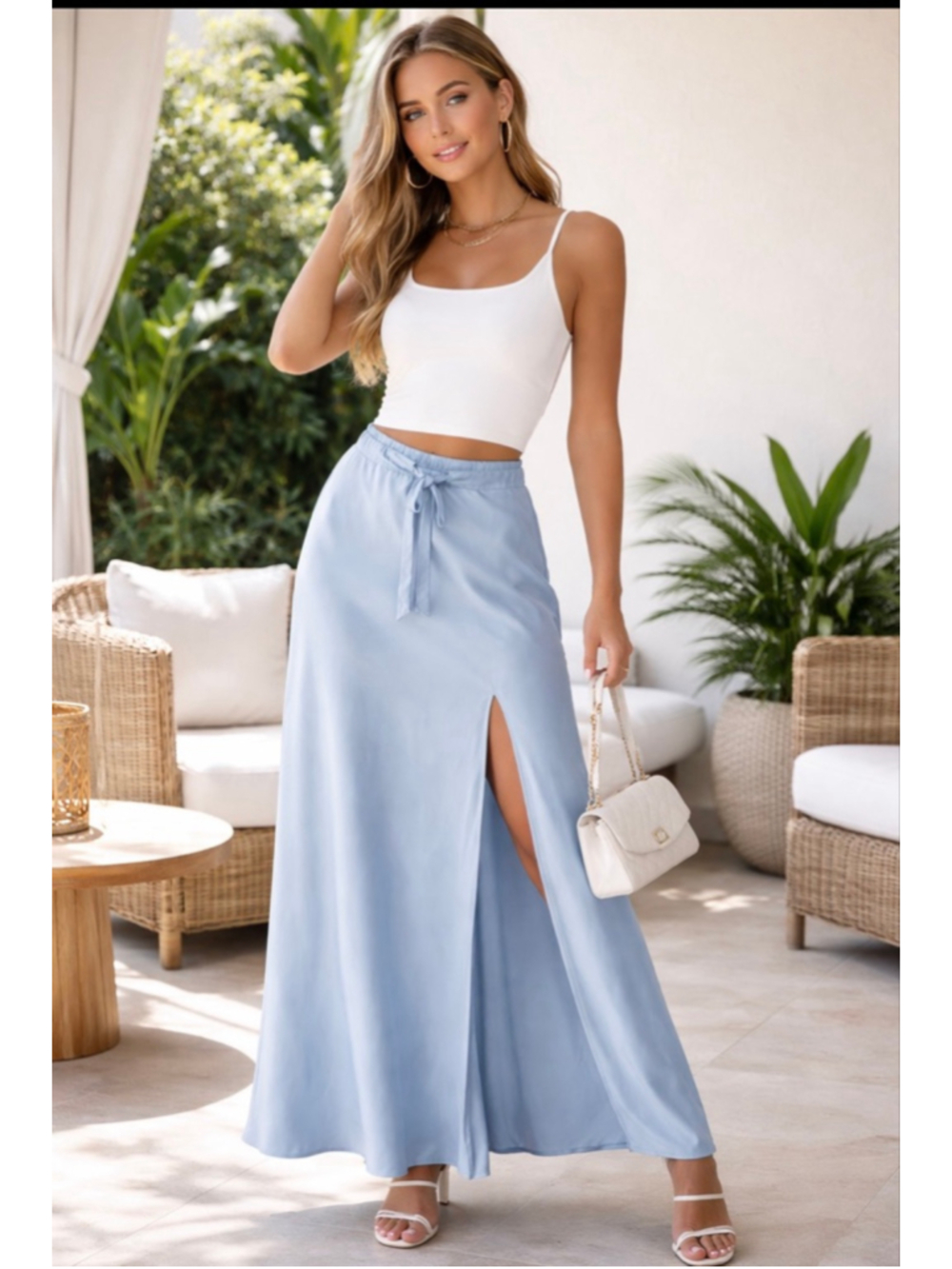 Women's Cali Dreaming Light Blue Maxi Skirt with Slit M